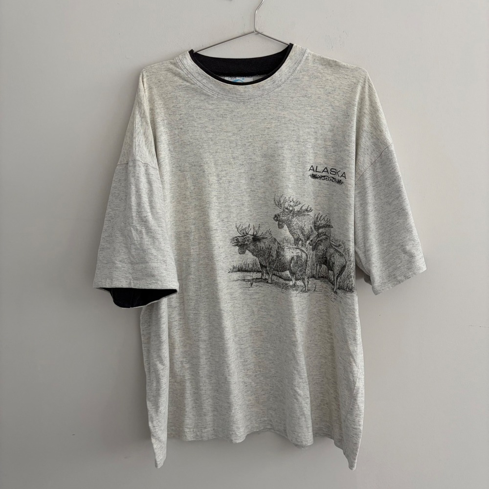 Vintage Prairie Mountain Alaska Moose T Shirt Grey XXL Made in USA